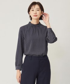 J.PRESS LADIES 【洗える】ポリエステルスエード変形ドットプリント ブラウス