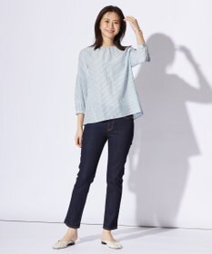 J.PRESS LADIES S 【洗える】コットンアセVis ストライプ クルーネック ブラウス