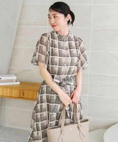 Tiaclasse 【新色追加・洗える】チェック柄フレア袖シアーワンピース