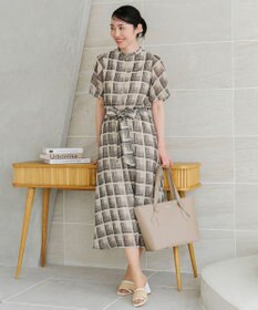 Tiaclasse 【新色追加・洗える】チェック柄フレア袖シアーワンピース