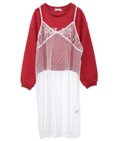 earth music&ecology ＳＥＴ２点レースロゴプルオーバー＋チュールワンピ