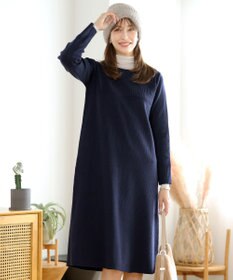 Tiaclasse L 【洗える】リブ切替デザインニットワンピース