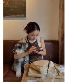 Green Parks デザインヘム配色ニットタンクトップ