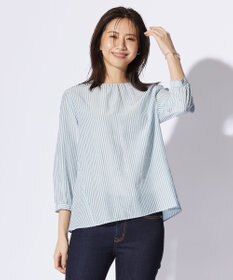 J.PRESS LADIES S 【洗える】コットンアセVis ストライプ クルーネック ブラウス