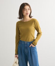 Green Parks もちっと袖配色ボートネックニットプルオーハ