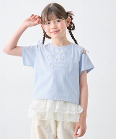 ANY KIDS 【洗濯機可能】肩あき ロゴ刺繍Tシャツ