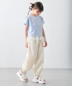 ANY KIDS 【洗濯機可能】肩あき ロゴ刺繍Tシャツ