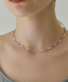 Phoebe 〈金属アレルギー対応〉レイヤードステーションパールネックレス　シルバー　ステンレス