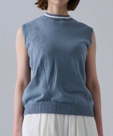 muuc 〈細番手の高級綿糸コットンコーマ糸〉〈洗練された繊維の滑らかな肌触り〉〈お家で洗えるニット〉模様編み ポピーの花リンクス編み ノースリーブブルオーバー