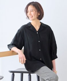 自由区 L 【洗える】ピンタックスリーブ ブラウス