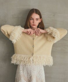 GRACE CONTINENTAL ラメフェザーフリンジカーディガン
