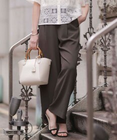 J.PRESS LADIES 【洗える・接触冷感・吸水速乾】Lightジョーゼット ワイド パンツ ダークブラウン系