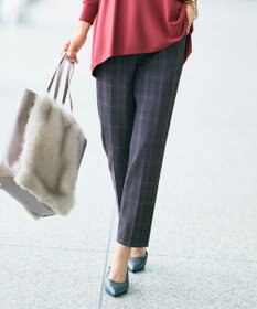 自由区 L 【19号サイズまで展開】TRギャバ裏起毛チェック柄テーパード パンツ