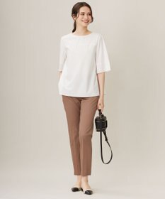 自由区 【洗える】ストレッチシャーティング5分袖 ブラウス