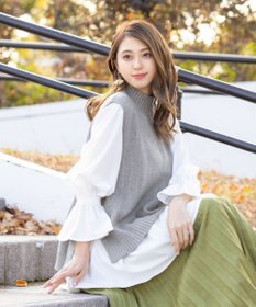 Tiaclasse L 【洗える】着回し自在のニットベスト＆フレア袖チュニックセット