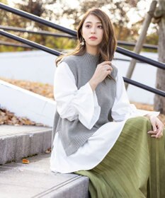 Tiaclasse L 【洗える】着回し自在のニットベスト＆フレア袖チュニックセット