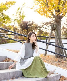 Tiaclasse L 【洗える】着回し自在のニットベスト＆フレア袖チュニックセット