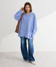 Green Parks 綿麻混Ｖネックオーバーサイズシャツ