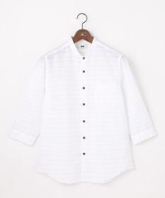 JOSEPH ABBOUD 【キングサイズ・リネンブレンド】コットンリネン ボイルコード 七分袖 バンドカラー シャツ