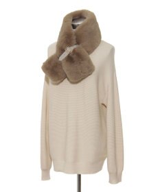 MOONBAT 【大人百花1月号掲載】FURLA フェイクファーマフラー ベルト差し込み ファーティペット ロゴプレート付