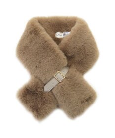 MOONBAT 【大人百花1月号掲載】FURLA フェイクファーマフラー ベルト差し込み ファーティペット ロゴプレート付