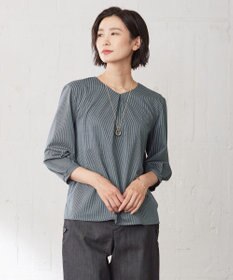 J.PRESS LADIES ストライプジャカード Vネック カットソー