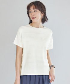 自由区 S 【接触冷感・UVカット・洗える】クレープストレッチボーダー ニット