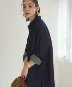 WEGO 【ANGIE VINTAGE】襟が選べる デニム チュニック シャツ （バンドカラー/レギュラーカラー）