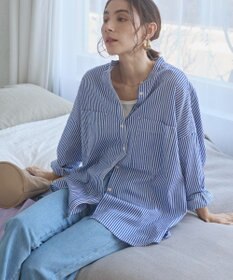 WEGO 着丈が選べる オーバーサイズ バンドカラー シャツ / ストライプ / 無地