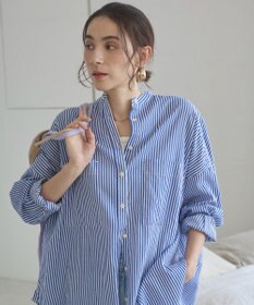 WEGO 着丈が選べる オーバーサイズ バンドカラー シャツ / ストライプ / 無地