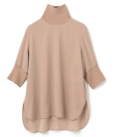 BEIGE， 【洗える】FLEUR / ニットコンビハイネック半袖ブラウス