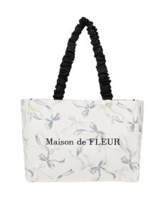 Maison de FLEUR リボン柄ギャザーハンドルスクエアトート