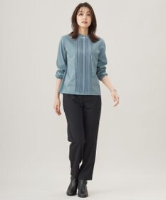 J.PRESS LADIES L プレーティングジャージー フリルネック カットソー