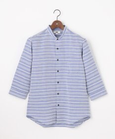JOSEPH ABBOUD 【キングサイズ・リネンブレンド】コットンリネン ボイルコード 七分袖 バンドカラー シャツ