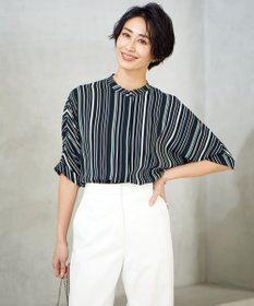 ICB L 【新色追加・接触冷感・UVケア・速乾・洗える】BackSatinAmunzen 5分袖バンドカラーブラウス