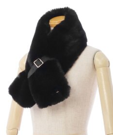 MOONBAT 【大人百花1月号掲載】FURLA フェイクファーマフラー ベルト差し込み ファーティペット ロゴプレート付