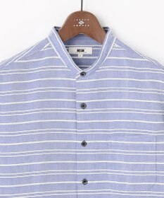 JOSEPH ABBOUD 【キングサイズ・リネンブレンド】コットンリネン ボイルコード 七分袖 バンドカラー シャツ
