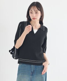 earth music&ecology 【予約】ラインカラーポロニット