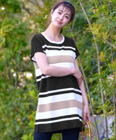 Tiaclasse 【洗える】マルチボーダーフレンチニットチュニック