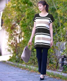 Tiaclasse 【洗える】マルチボーダーフレンチニットチュニック