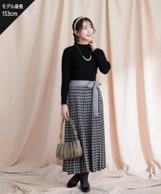 Tiaclasse 【洗える】千鳥柄ニットプリーツワンピース