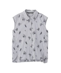 YECCA VECCA ストライプ柄フラワー刺繍シャツ