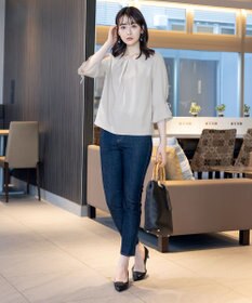 Tiaclasse 【洗える】リボン付きタックフレア袖ブラウス