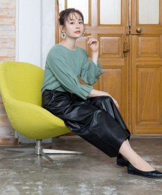 Tiaclasse 【洗える】洗練された女性スタイルを叶えるフェイクレザーワイドパンツ