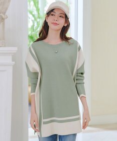 Tiaclasse 【新色追加・洗える】配色ニットチュニック