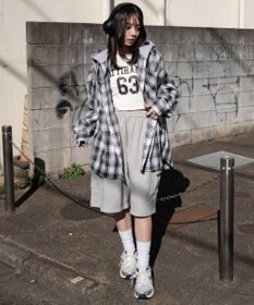 WEGO 【ユニセックス着用ITEM/MLサイズ展開】オンブレチェックフードシャツ（LS）