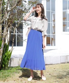 Tiaclasse 【洗える】リボン付きタックフレア袖ブラウス