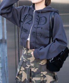 WEGO グラフィック裏起毛ショートZIPパーカー