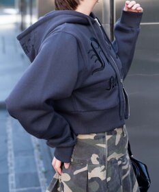 WEGO グラフィック裏起毛ショートZIPパーカー