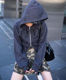 WEGO グラフィック裏起毛ショートZIPパーカー